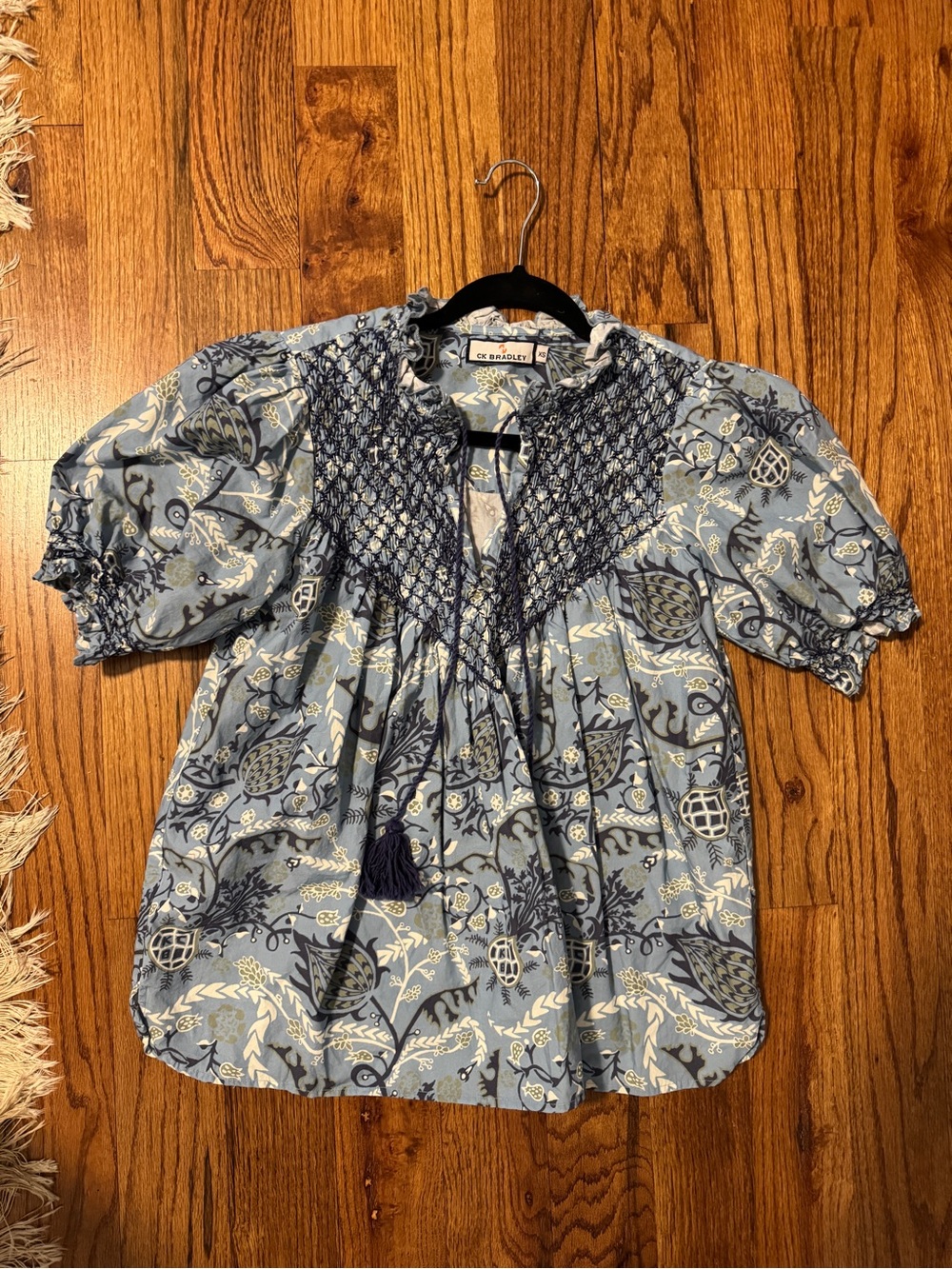 CK BRADLEY x small Blue Floral Smocked Peasant Top -